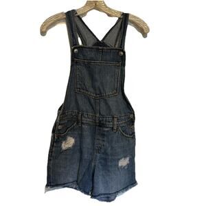 Old Navy Jean Shortalls Distressed Cutoff Kids 14 XL Denim Shorts Overalls